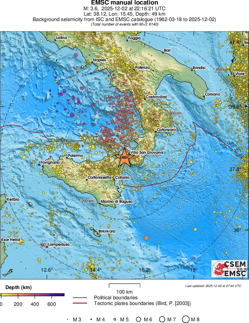 regional depth historical seismicity