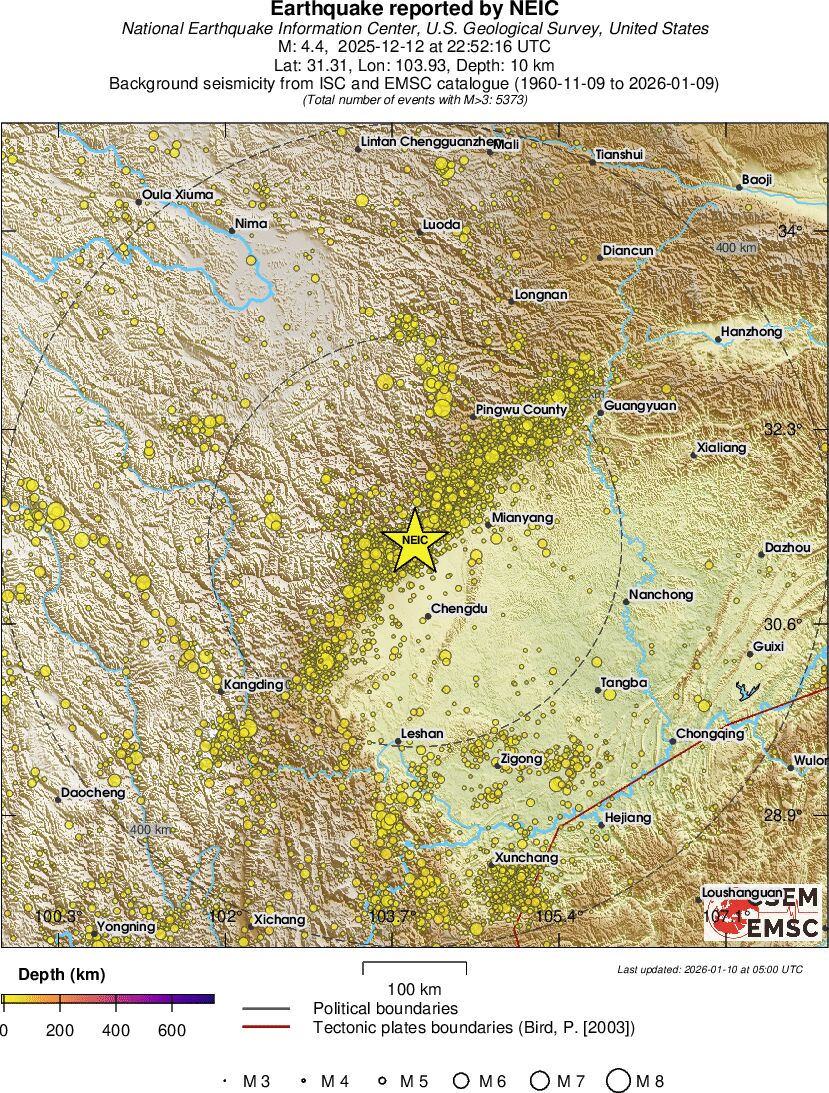 regional depth historical seismicity