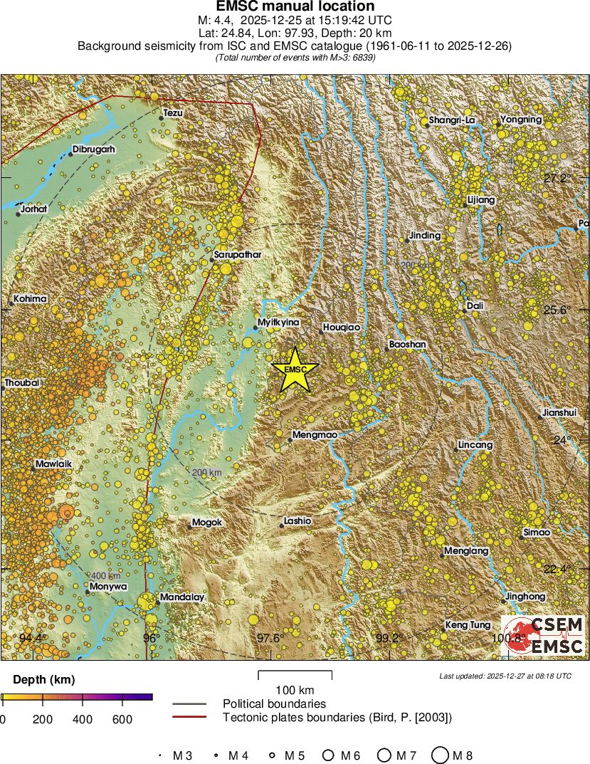 regional depth historical seismicity