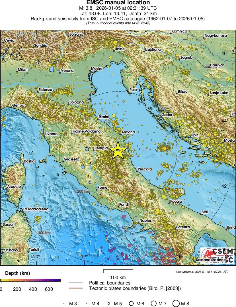 regional depth historical seismicity