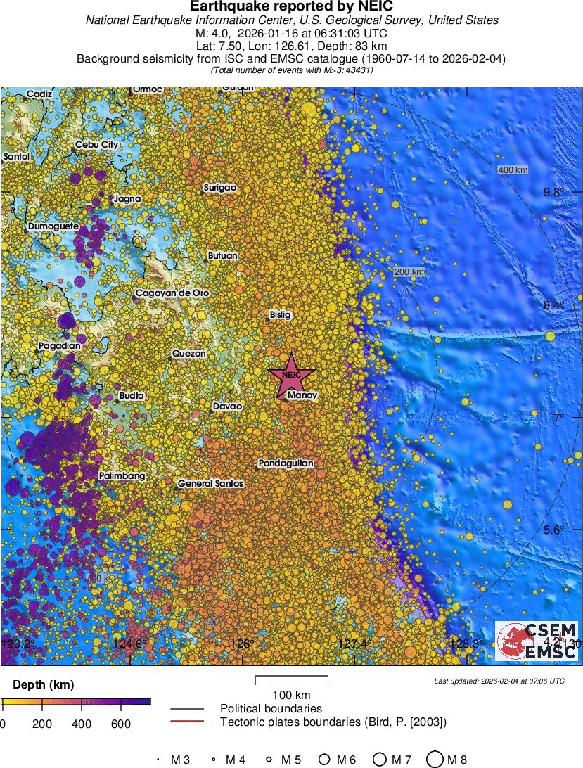 regional depth historical seismicity
