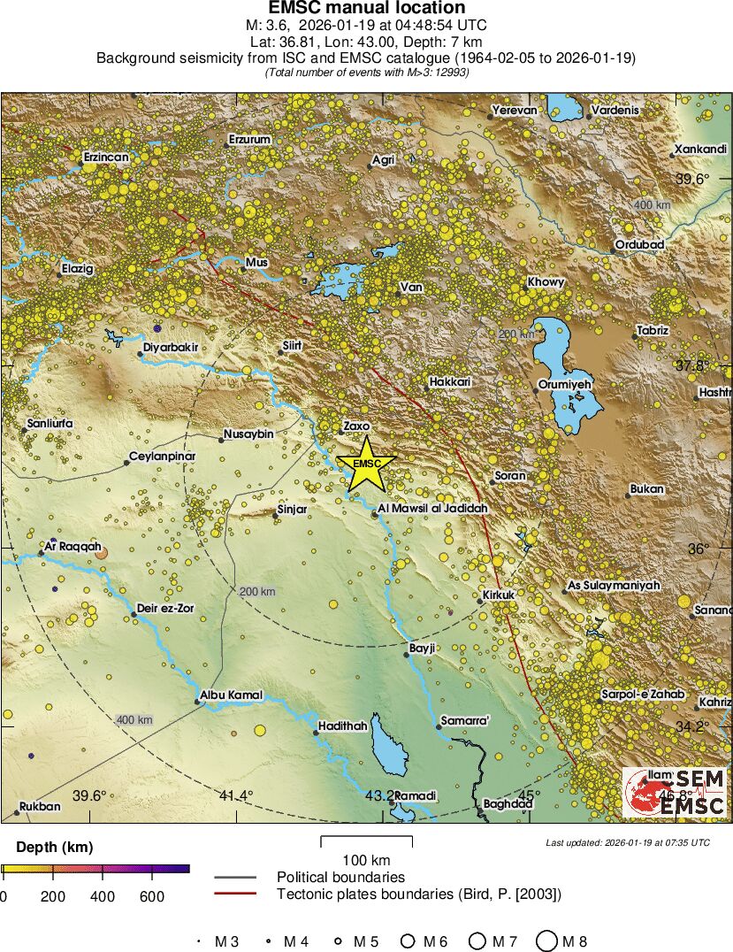 regional depth historical seismicity