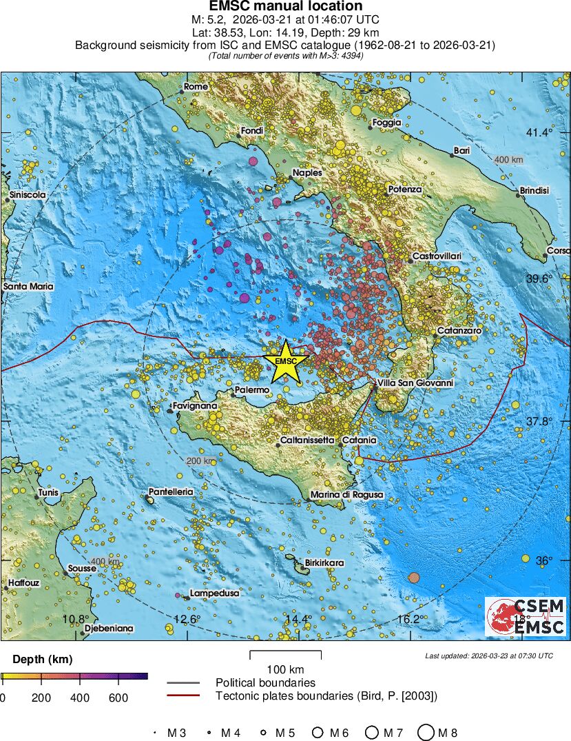 regional depth historical seismicity