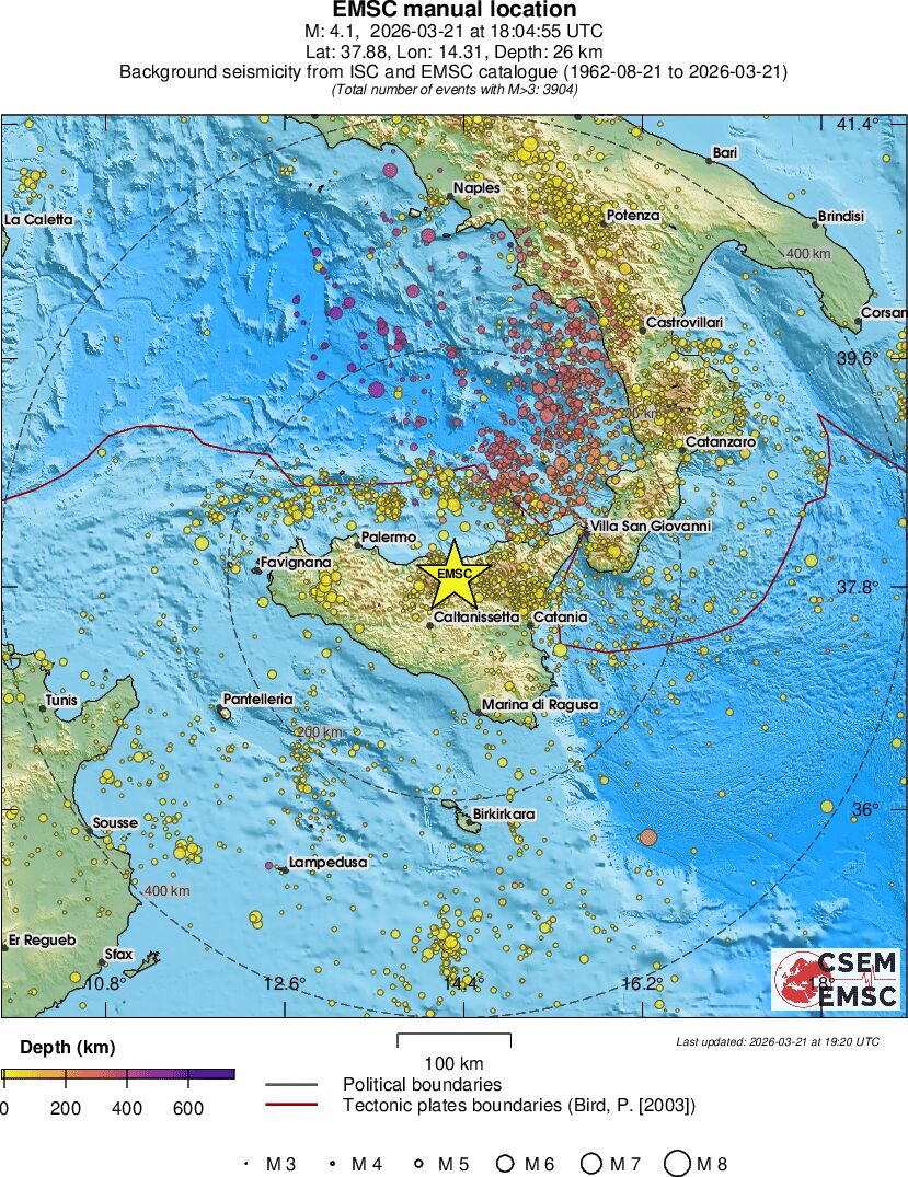 regional depth historical seismicity