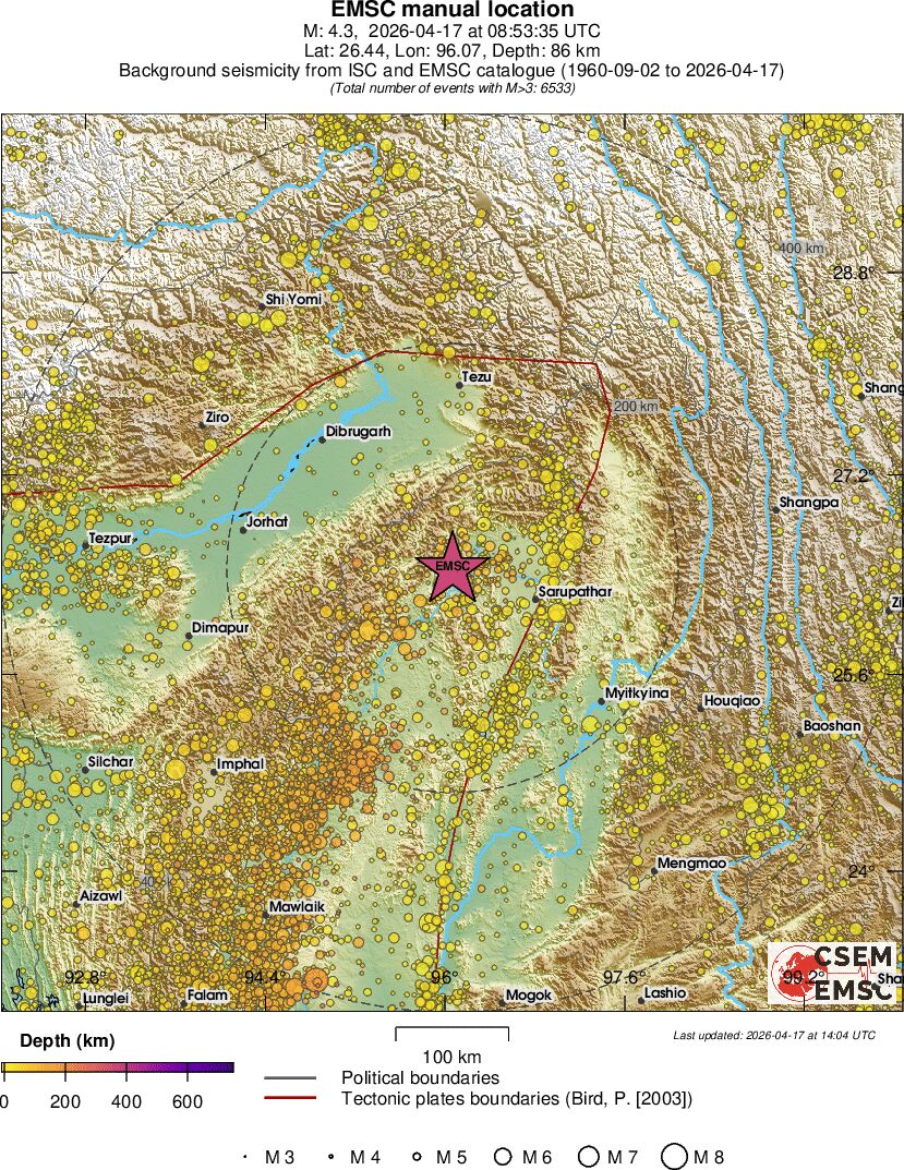 regional depth historical seismicity