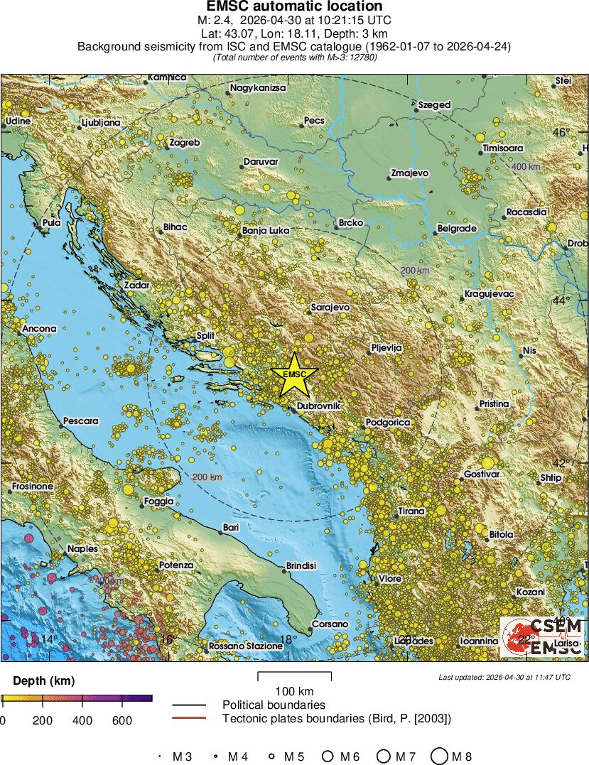 regional depth historical seismicity