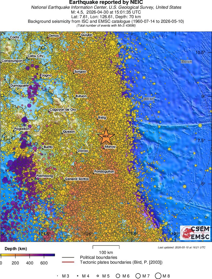 regional depth historical seismicity