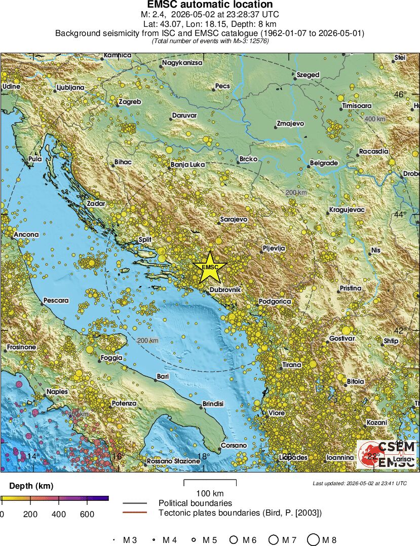 regional depth historical seismicity
