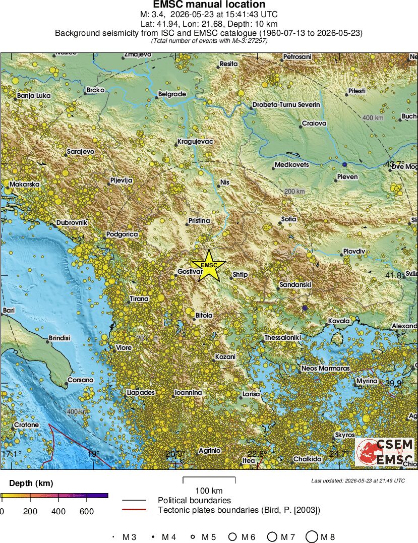 regional depth historical seismicity