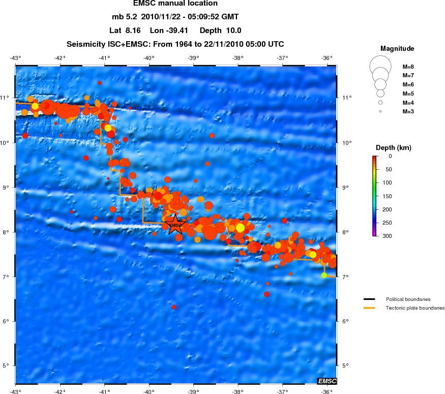 regional depth historical seismicity