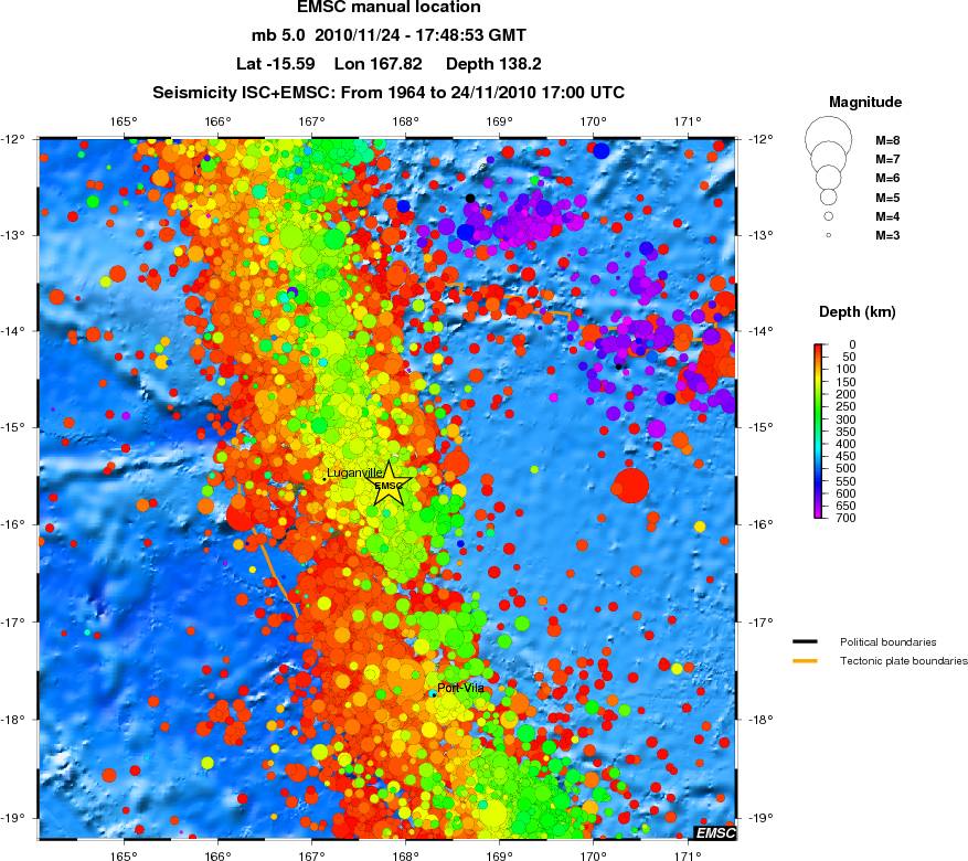 regional depth historical seismicity