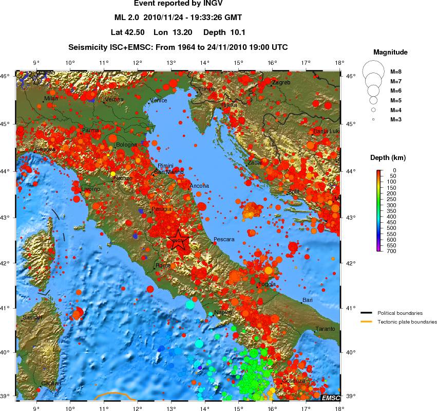 regional depth historical seismicity