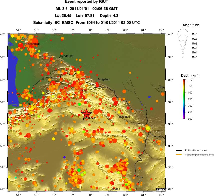 regional depth historical seismicity