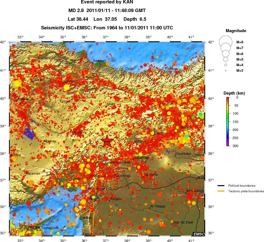 regional depth historical seismicity