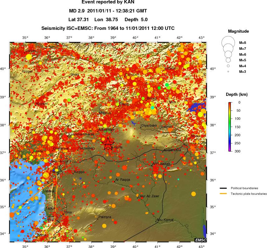 regional depth historical seismicity