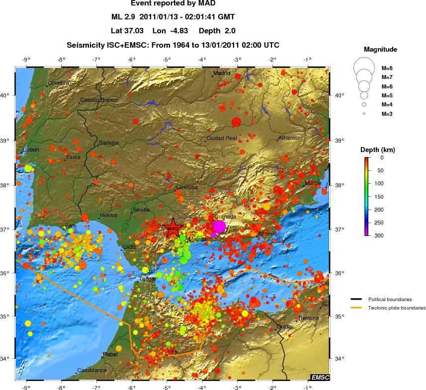 regional depth historical seismicity