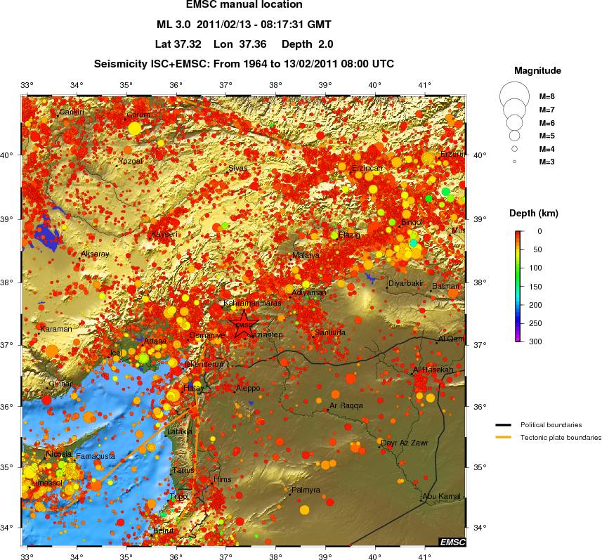 regional depth historical seismicity