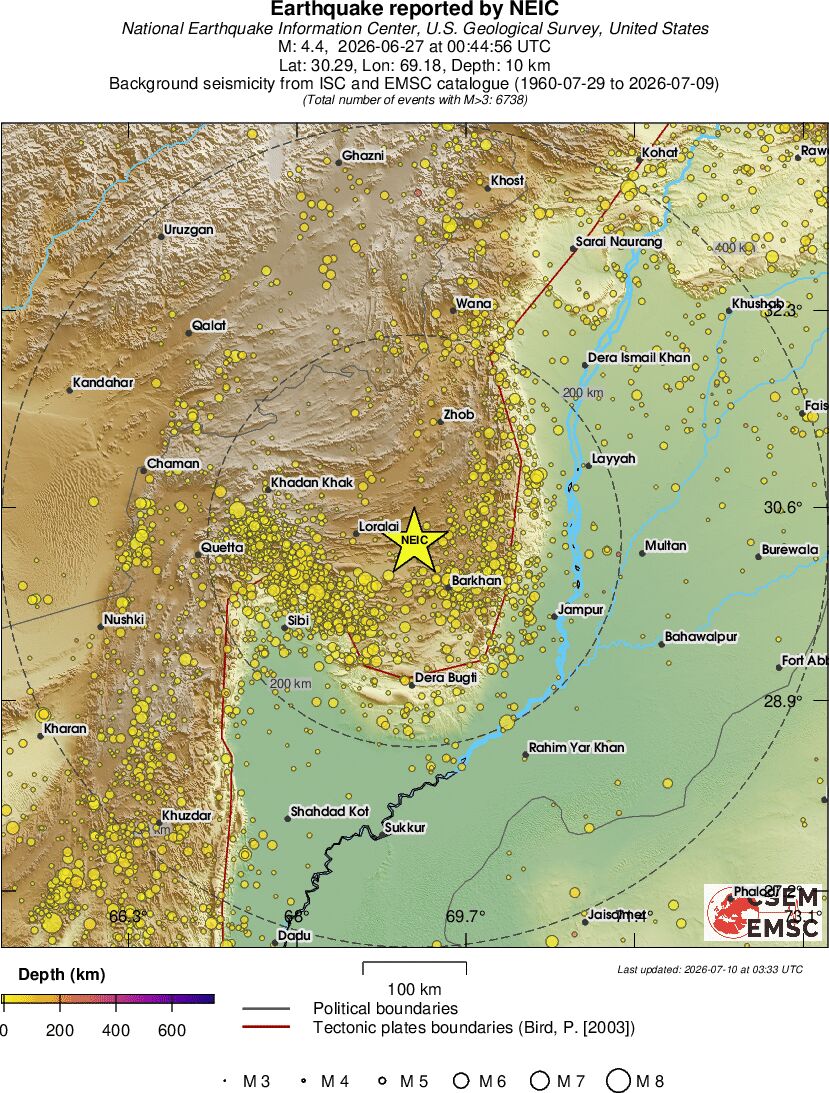 regional depth historical seismicity