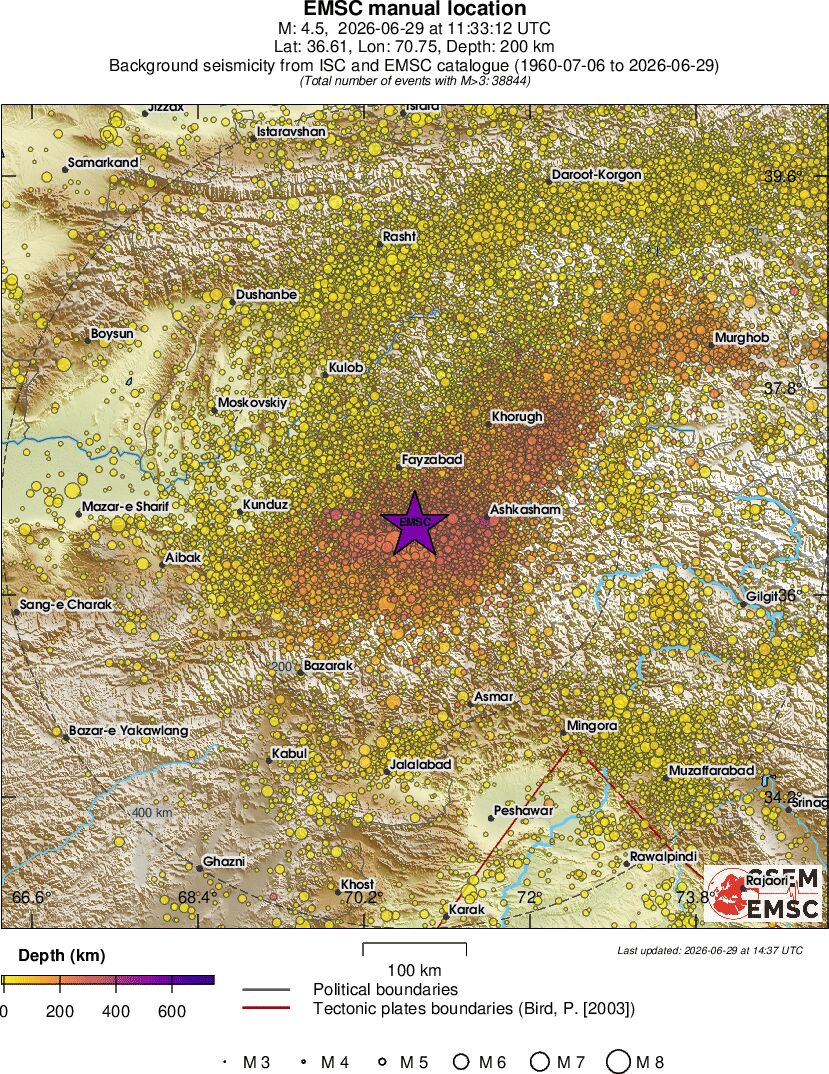 regional depth historical seismicity