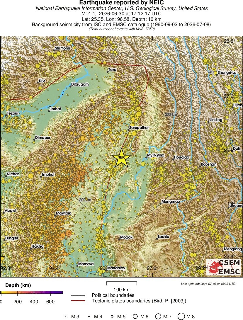 regional depth historical seismicity