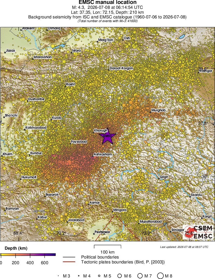 regional depth historical seismicity