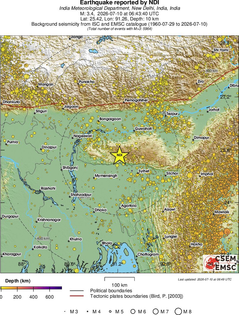 regional depth historical seismicity