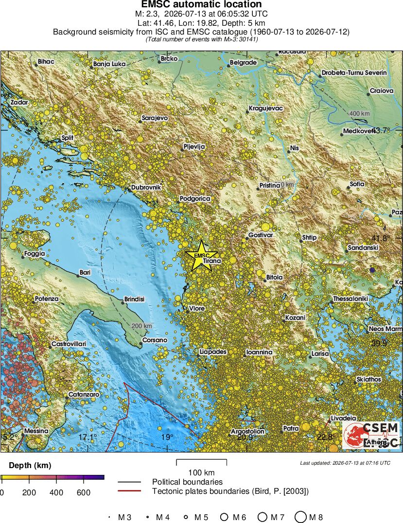 regional depth historical seismicity