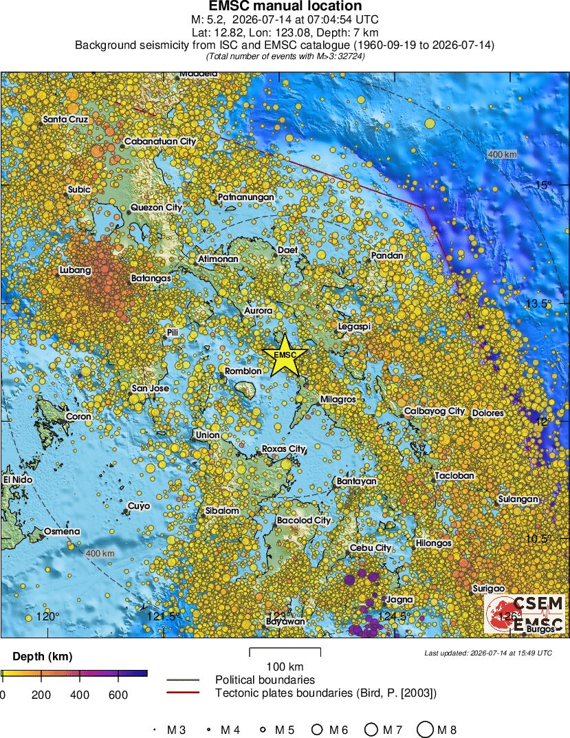 regional depth historical seismicity