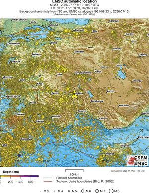 regional depth historical seismicity