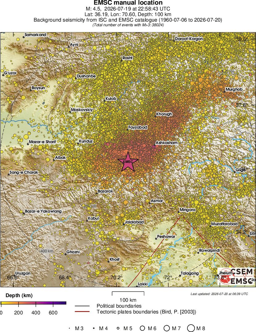 regional depth historical seismicity