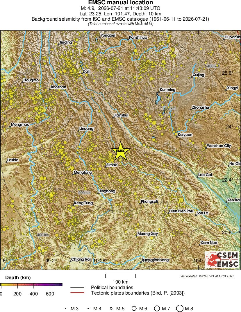 regional depth historical seismicity