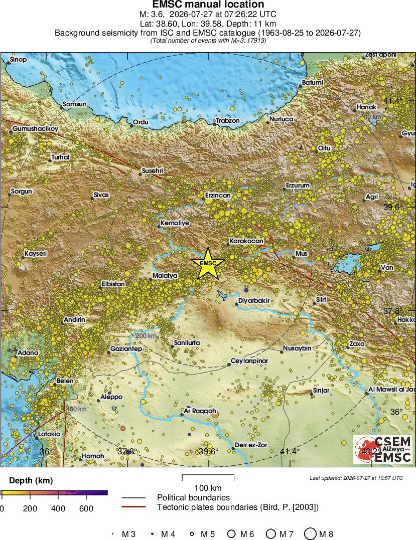 regional depth historical seismicity