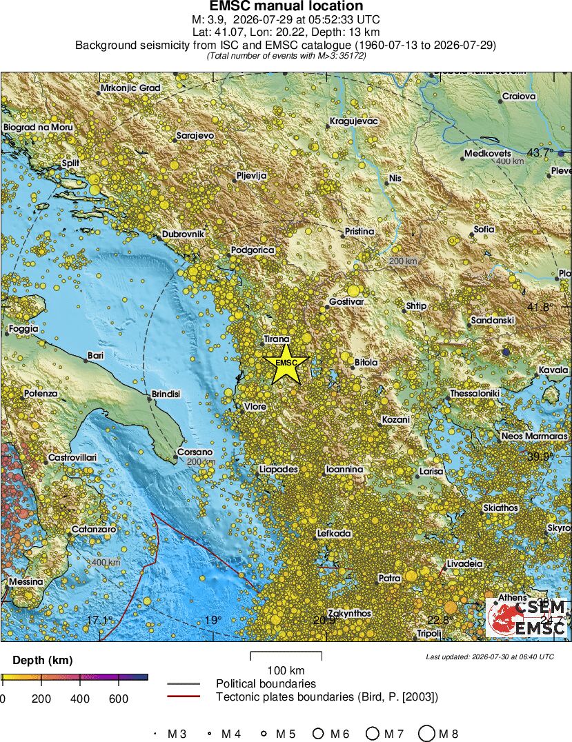 regional depth historical seismicity