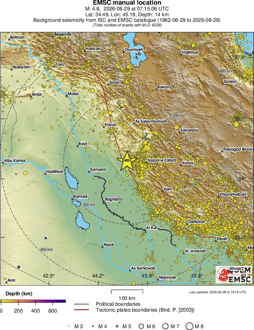 regional depth historical seismicity
