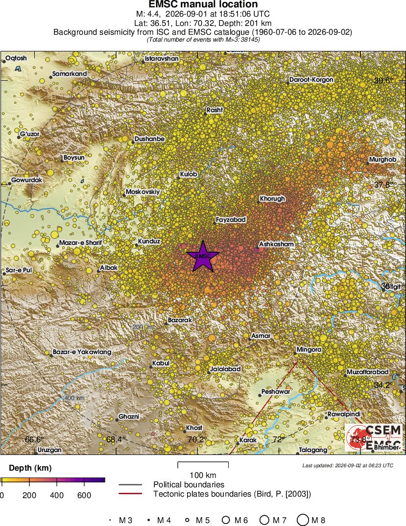 regional depth historical seismicity