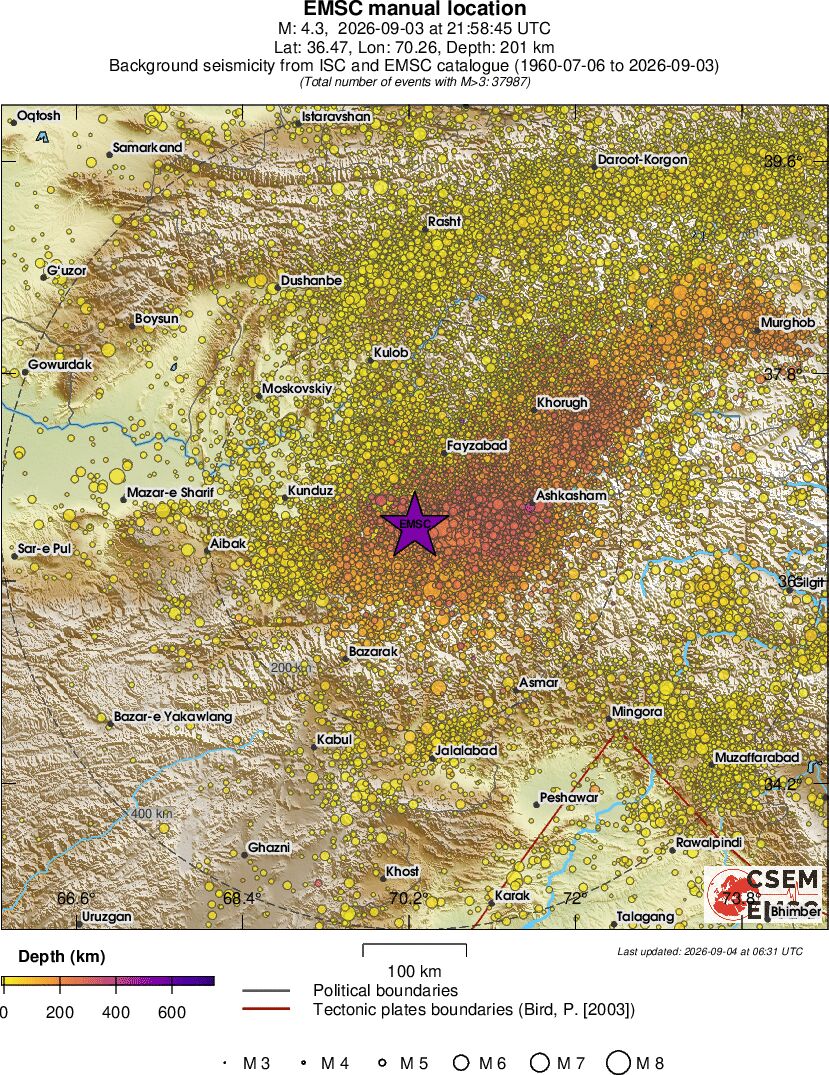 regional depth historical seismicity
