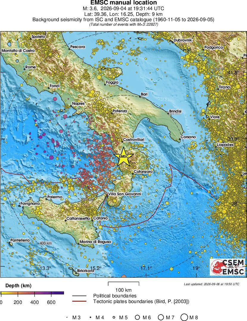 regional depth historical seismicity