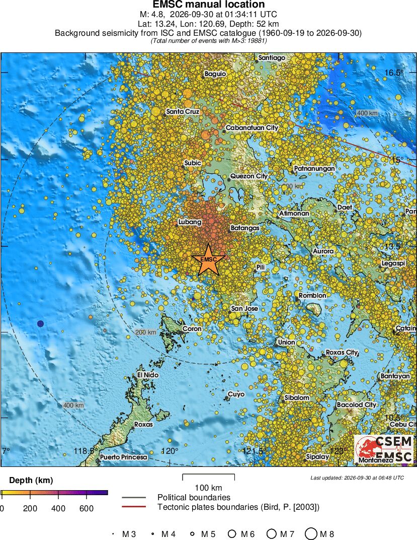 regional depth historical seismicity