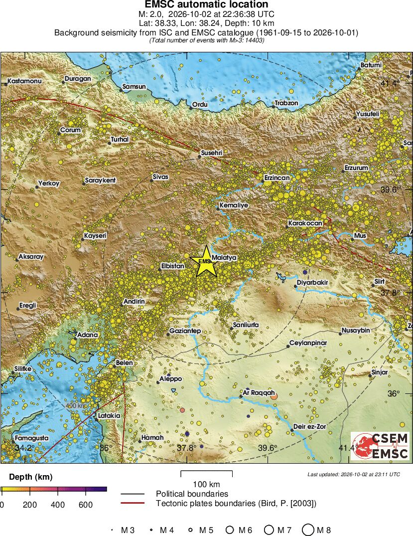regional depth historical seismicity