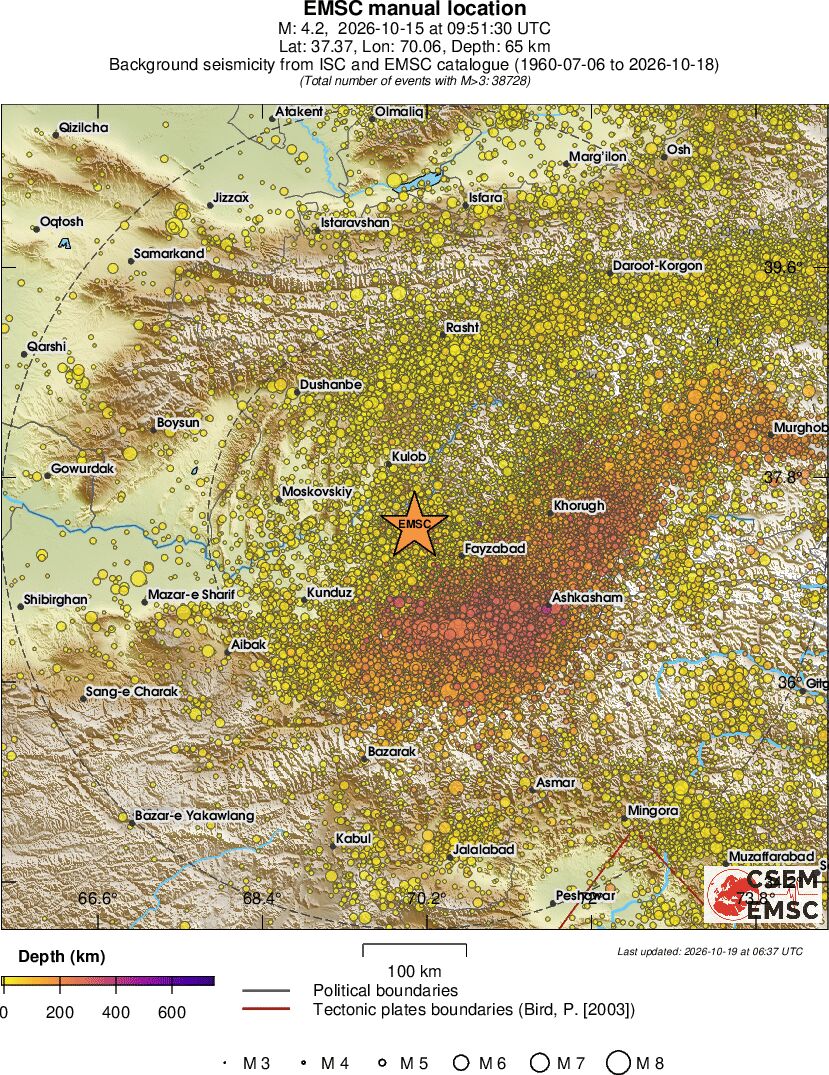regional depth historical seismicity