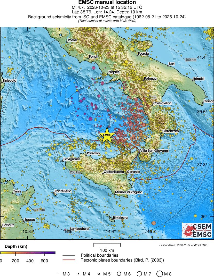 regional depth historical seismicity