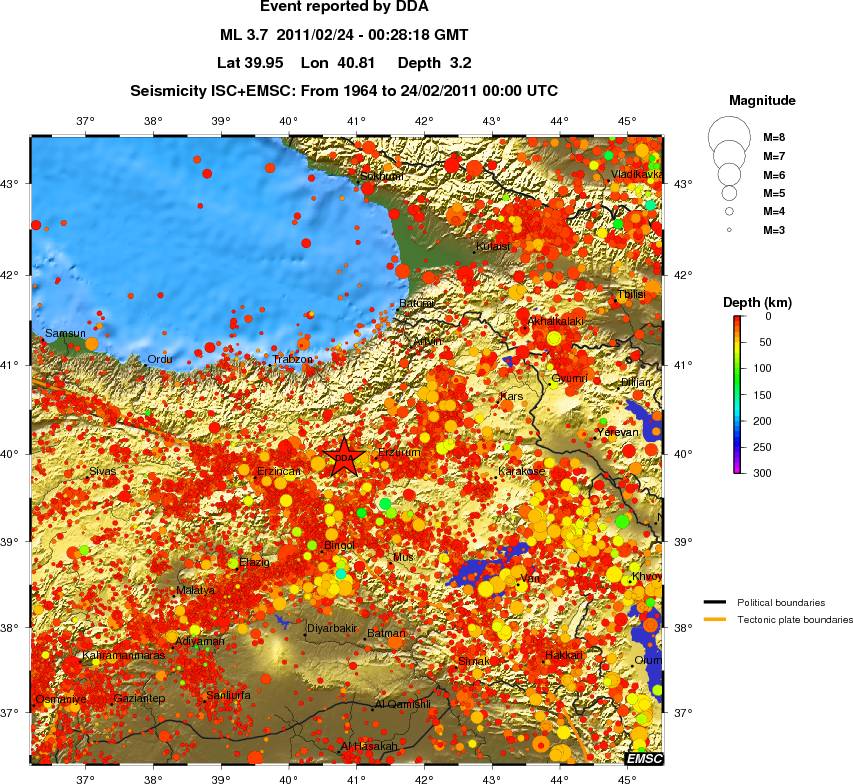 regional depth historical seismicity