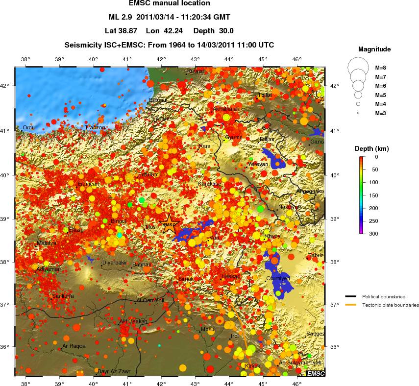 regional depth historical seismicity
