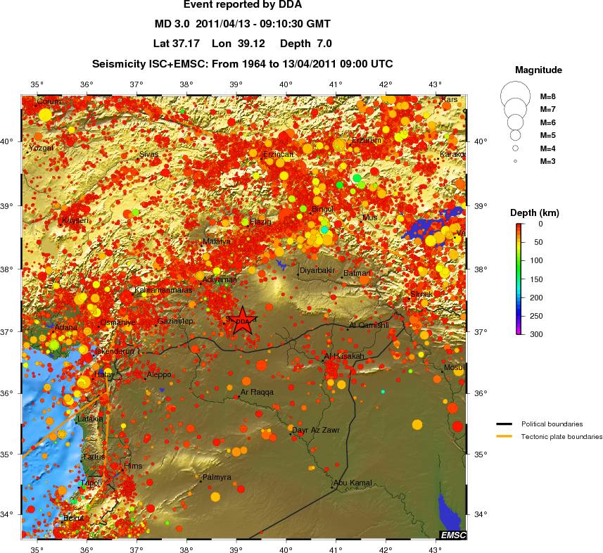 regional depth historical seismicity