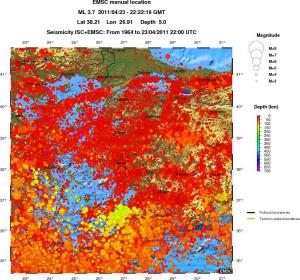 regional depth historical seismicity