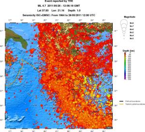 regional depth historical seismicity