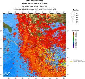 regional depth historical seismicity