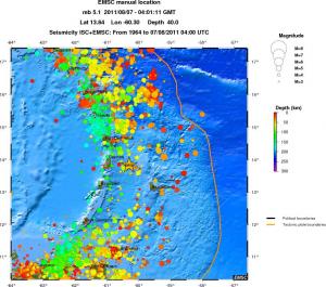 regional depth historical seismicity