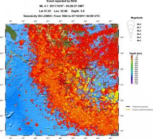 regional depth historical seismicity