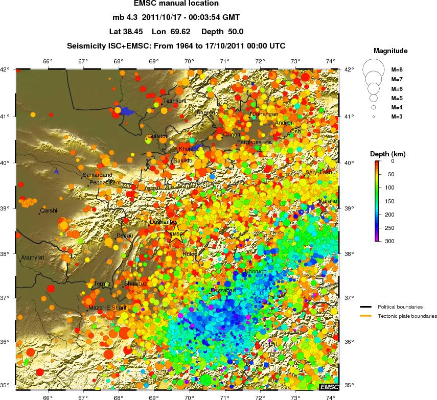 regional depth historical seismicity